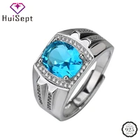 huisept men ring 925 silver jewelry accessories with sapphire zircon gemstone open finger rings for wedding party gift wholesale