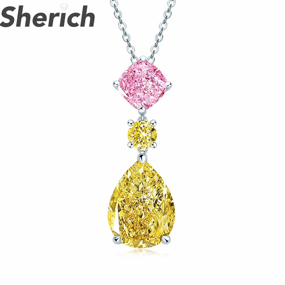 

Sherich Pear Cut Yellow Pink Waterdrop High Carbon Diamond 925 Sterling Silver Brilliant Fashion Pendant Necklace Women Jewelry