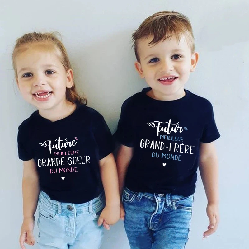 

Future Big Brother/Sister In The World Kids T-shirts Baby Announcement Pregnancy Child T Shirt Summer Boys Girls Clothes Gifts