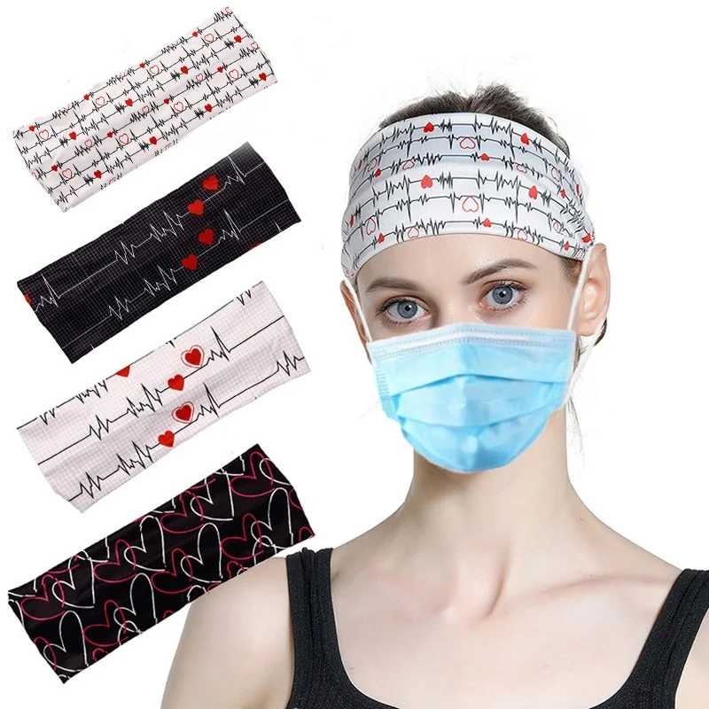 

YW GAIRU Fashion Milk Silk Printing Medical Women's Hairband Elastic Anti-Strain Electrocardiogram Hair Scarf Headband