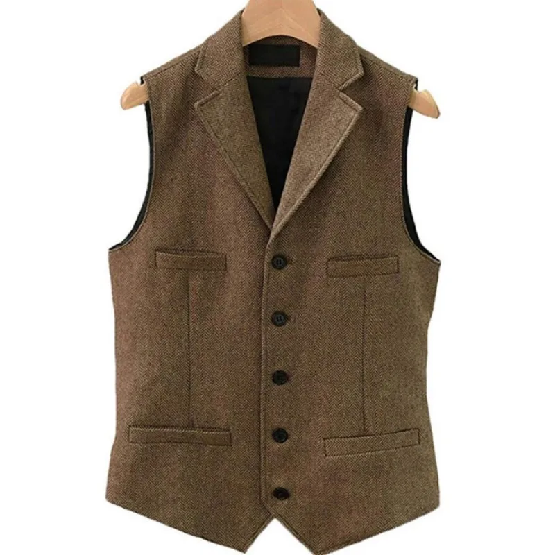 

Men's Vest Lapel Herringbone Pattern Single Breasted Business Groom and Best Man Wedding Dress Ternos Elegant Suits for Men Wang