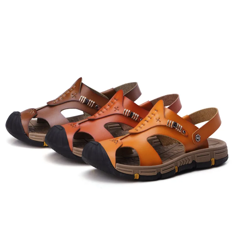 

Summer Casual Sandals Genuine Leather Comfortable Breathable Leisure Lightweight Retro Soft Rubber Outdoor Beach Size 38-44