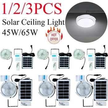 1/2/3PCS Solar Ceiling Lamp Portable LED Pendant Light Chandelier with Remote Control Outdoor Indoor Shed Barn Room Night Light 1