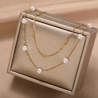 fashion pearl chain necklaces for women stainless steel ot clasp bead necklaces choker korean jewelry gifts for girls