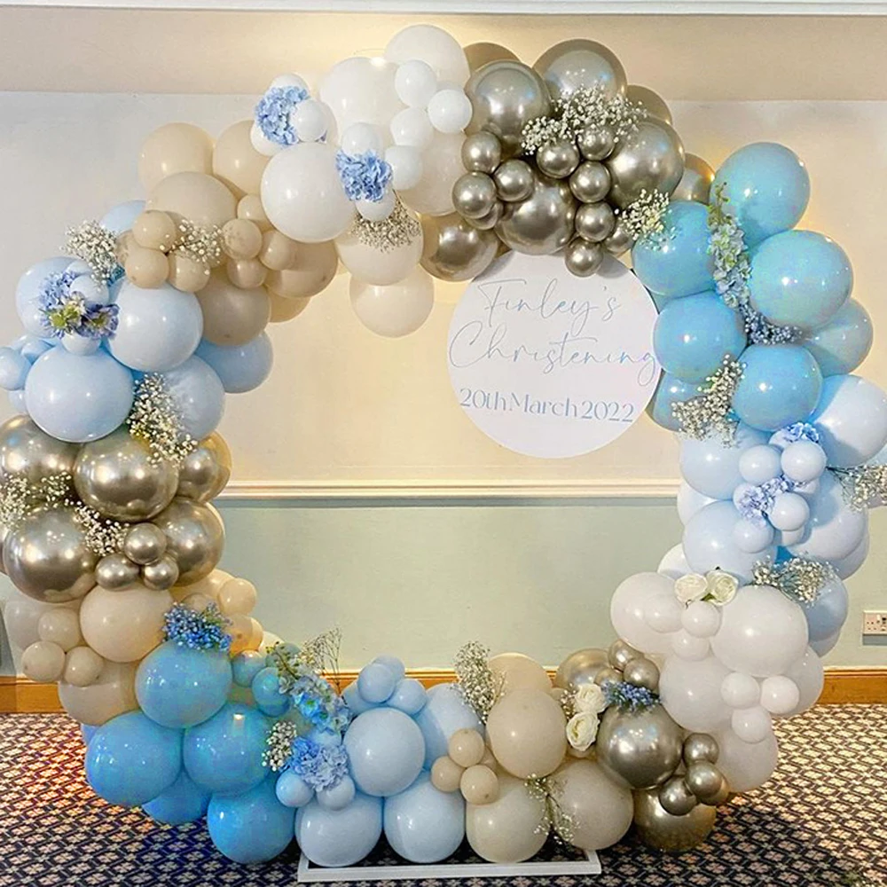 

164 шт. голубые шары-макарон, арка, искусственный песок, белые хромированные золотые шары для дня рождения, фон для вечеринки, украшения для бу...