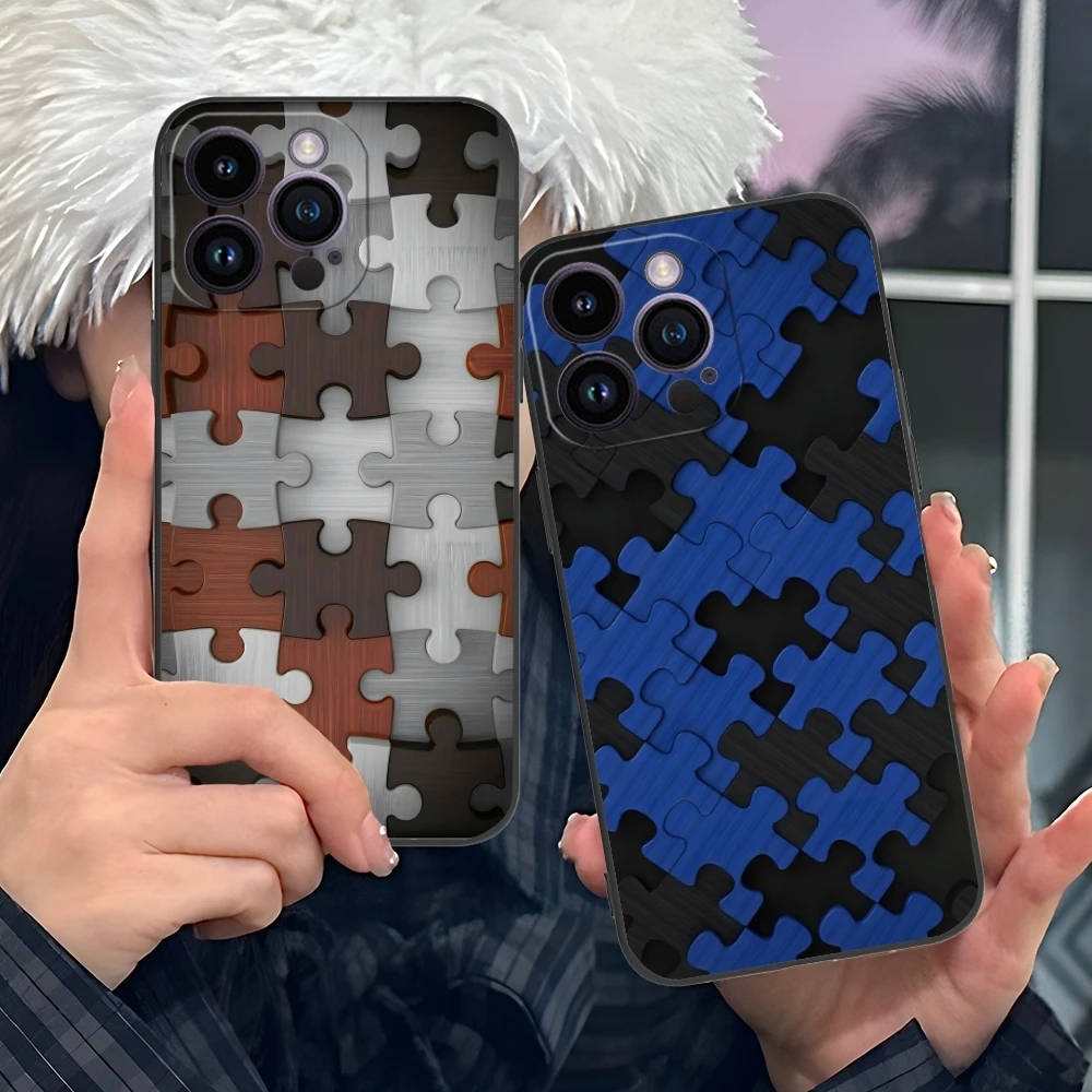 Чехол для мобильного телефона Puzzle Pretty Fashion iPhone 16 15 14 13 12 11 X XR XS 8 7 Pro Max Plus мини-черный