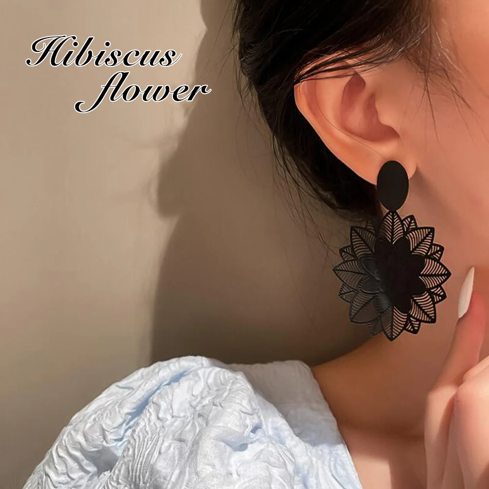 

Black Large Flower Earring Audience Vintage Jewelry Earings Luxury Designer Party Office Original and Funny Earrings 2023