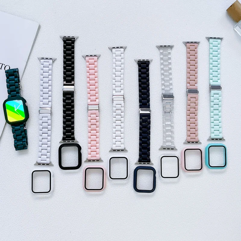 

Watch Strap+Glass Film Screen Protector Case for Apple Watch 45mm 41mm 44mm 40mm Plastic Watchband Bracelet for IWatch Series 7