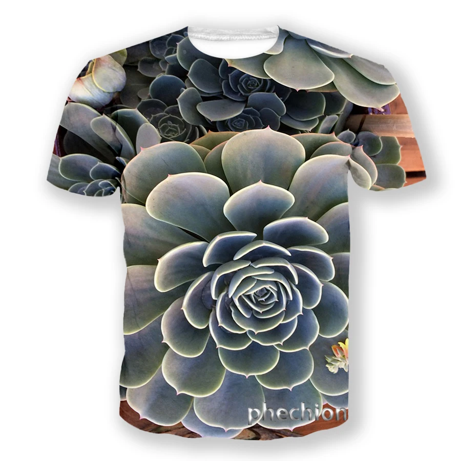 Phechion Fashion Men/Women Green Cactus Succulents Art  Print Short Sleeve T-Shirt Casual Sport Hip Hop Summer Clothing A143 images - 6