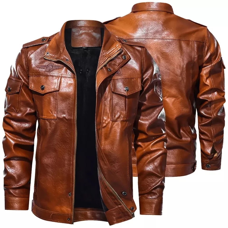 

Men's Classical Motocycle Jacket 2022 Winter Fleece Thick Men Leather Jacket Motor Autumn Zipper Jacket Male Biker Coat Size 5XL