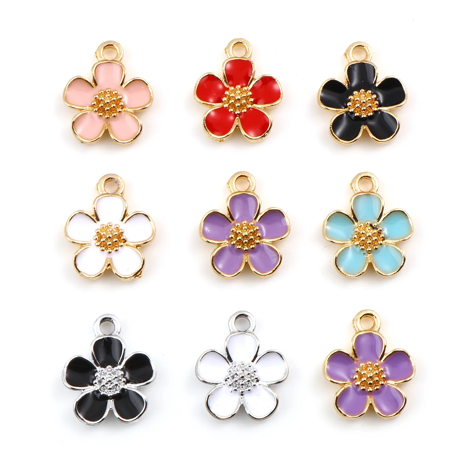 

20PCs Enamelled Flower Charms Gold Color Multicolor Sequins Charms For DIY Making Necklace Bracelets Jewelry Finding 16x13mm