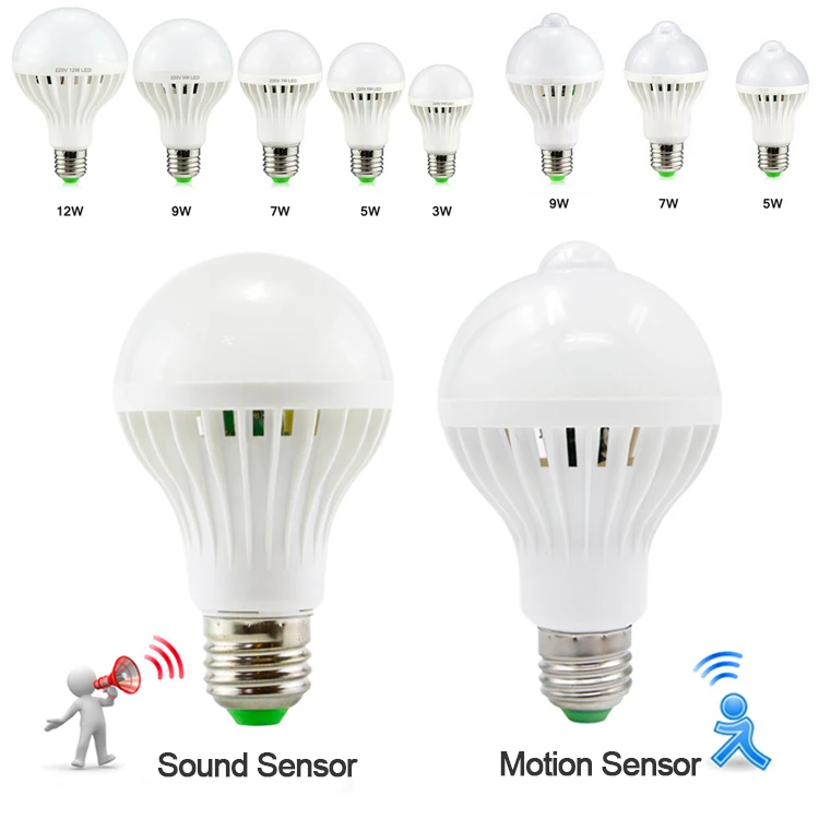 

E27 LED PIR Motion Sensor / Sound Sensor Bulbs Lamp 3W 5W 7W 9W 12W Corridor Night Light AC 85-265V Induction Bulb Hallway light