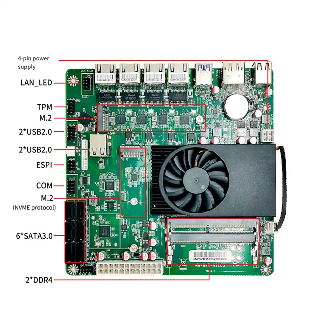 Фото Материнская плата N5105 для NAS-систем и программных маршрутизаторов, ITX-форм-фактор, с сетевым портом 2.5G, 6 портами SATA, процессор 11-го поколения №3