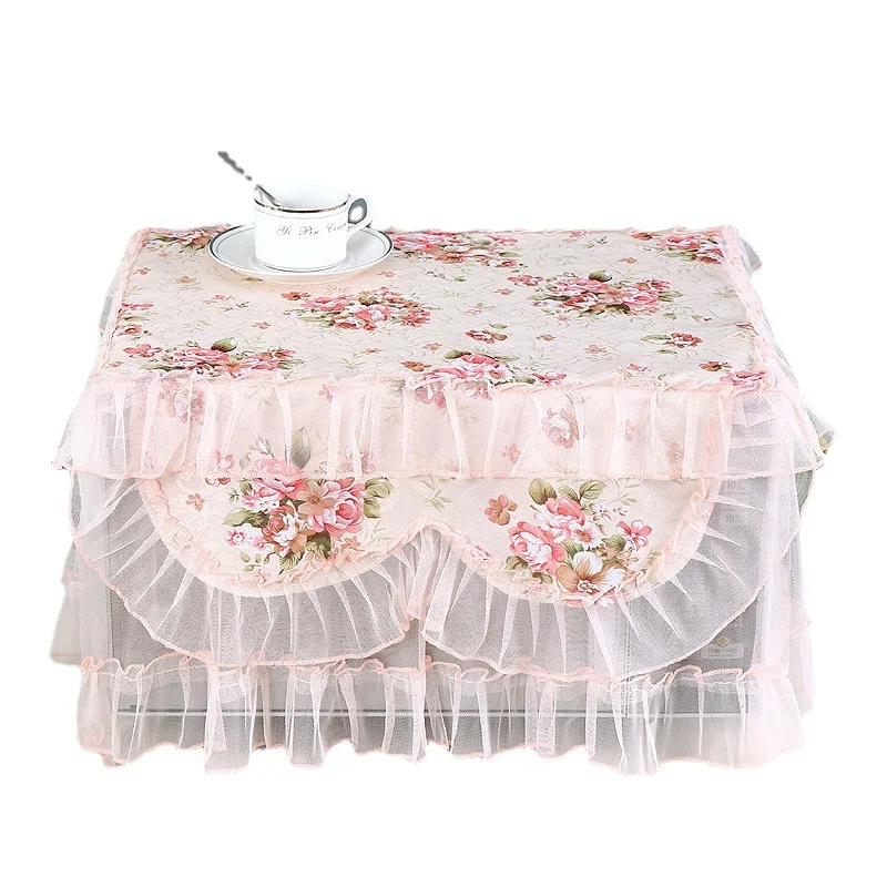 

New Product Yarn Edge Pastoral Lace Style Home Kitchen Appliances Microwave Oven Portable Emergency Dust Cover 100% Polyester