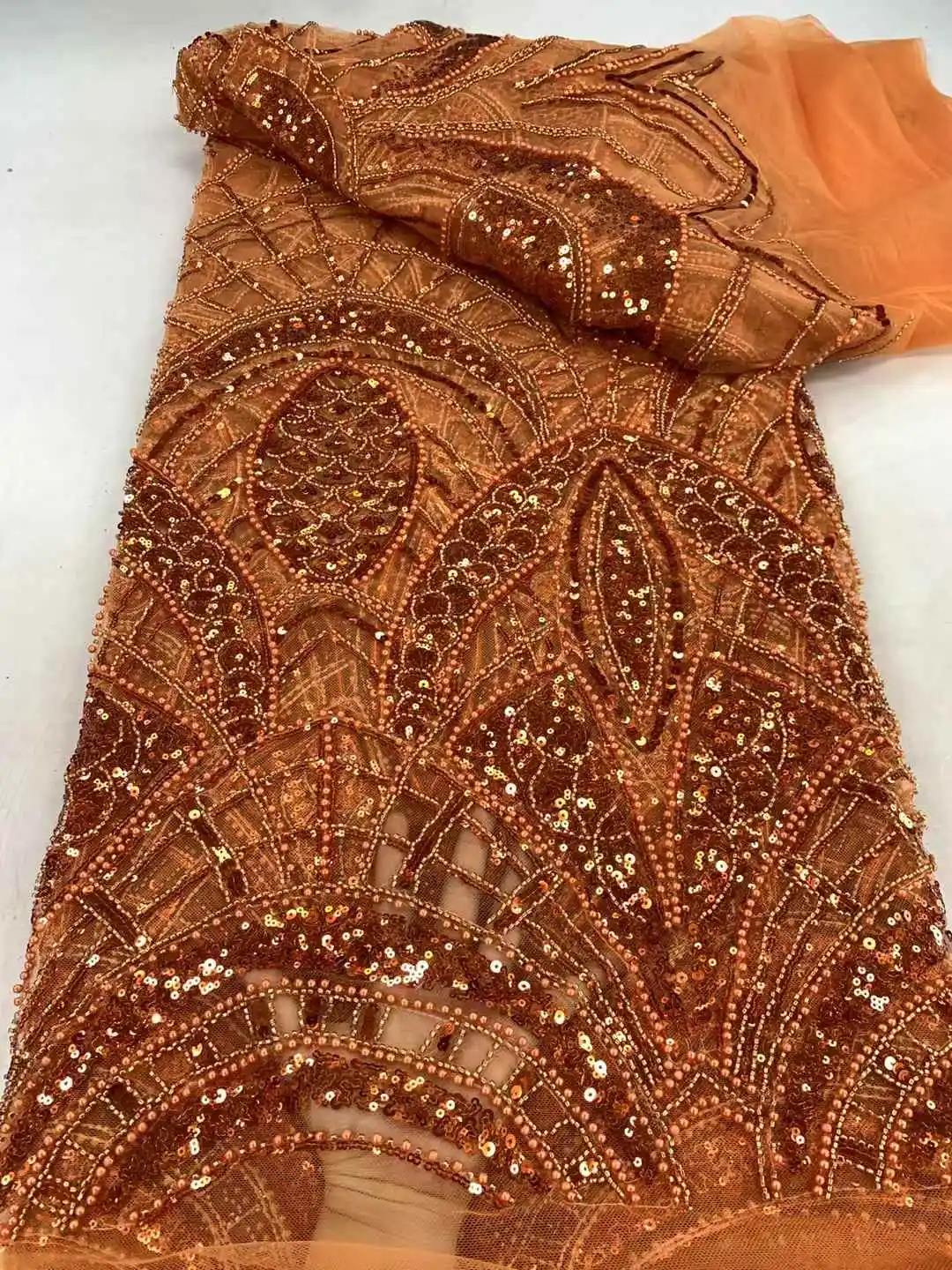 Французская кружевная ткань с бусинами вышивка нигерийская 2025 г. высокое