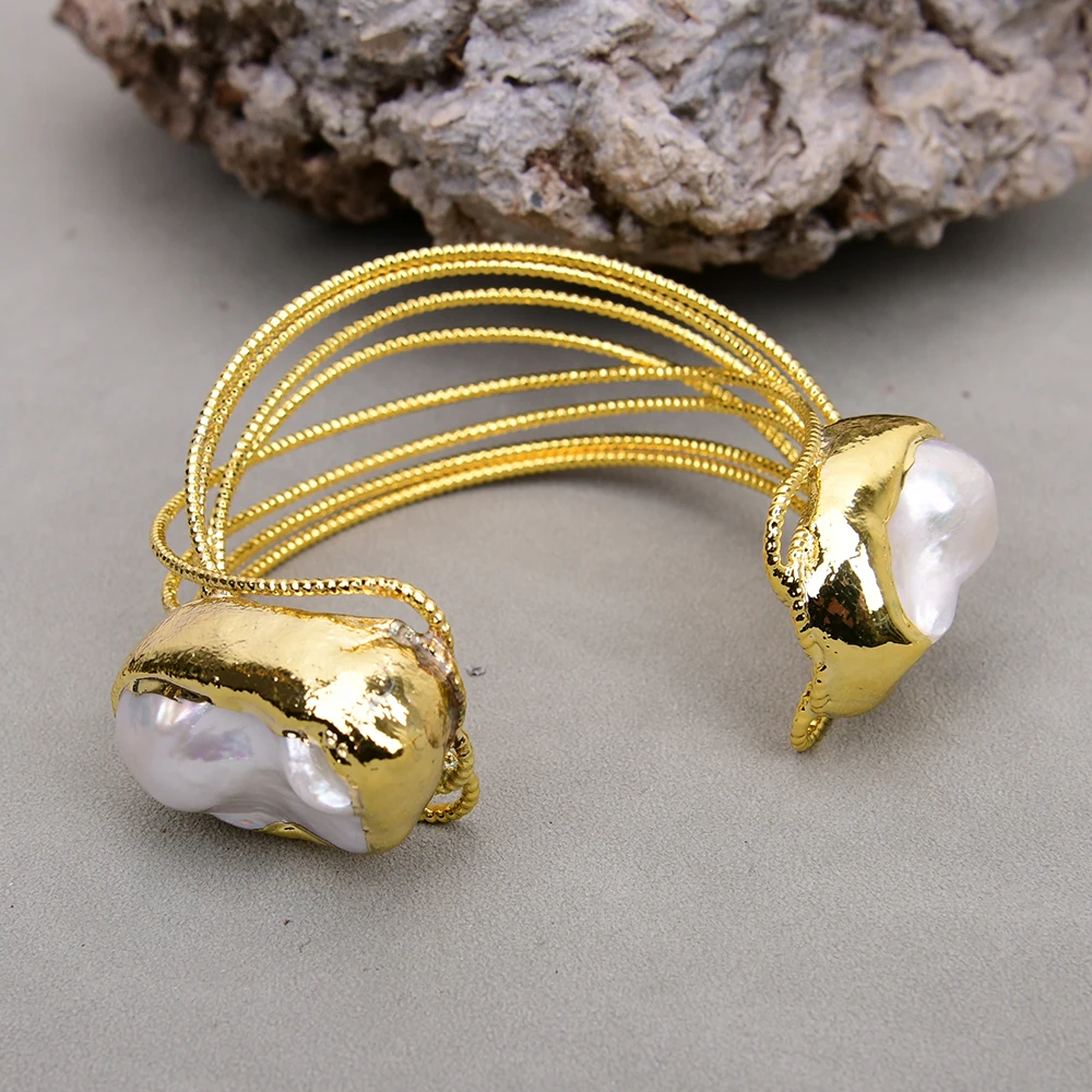 Искусственный белый жемчужный браслет Keshi позолоченный