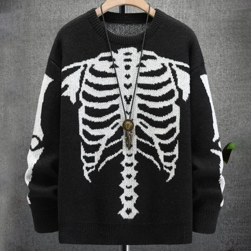 Женский свободный свитер на Хэллоуин с эстетическим черепом и жаккардовым