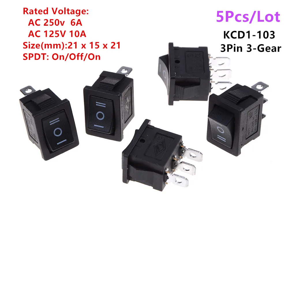 

5PCS/lot 3 Pin SPDT On/Off/On Boat Rocker Switch AC 6A/250V 10A/125V Mini Black