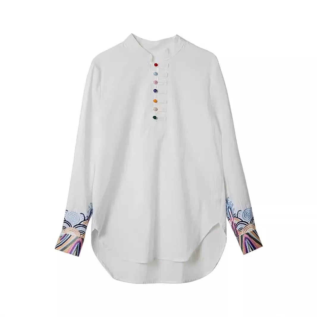 Рубашка с длинным рукавом в европейском стиле и вышивкой новинка 2024 осенняя