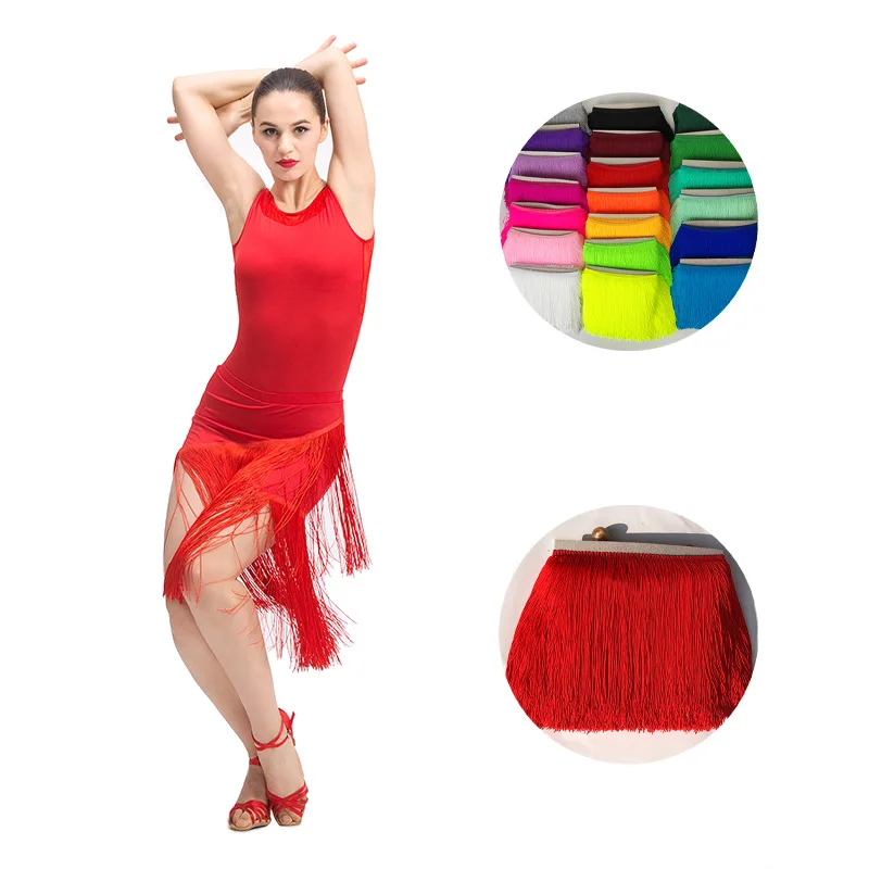 

10m/lot 20cm Nylon Double Thread Webbing Fringe Lace Fringe Decoration Latin Dance Costume Accessories DIY Curtain Decoration