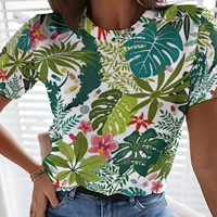 the new womens botanical floral 3d print t shirts irregular floral print o neck short sleeve tops loose streetwear womens top