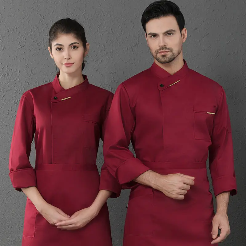 White Chef Coat Women long Sleeve Apron Jacket Head Uniform Restaurant Hotel Kitchen Cooking Clothes Men Food service | Тематическая