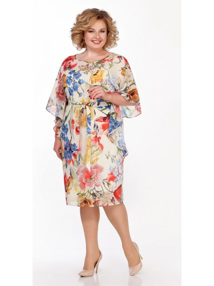 

Женское шифоновое платье с цветочным принтом, длинное повседневное офисное платье с расклешенными рукавами и V-образным вырезом, платье с коротким рукавом, лето 2023