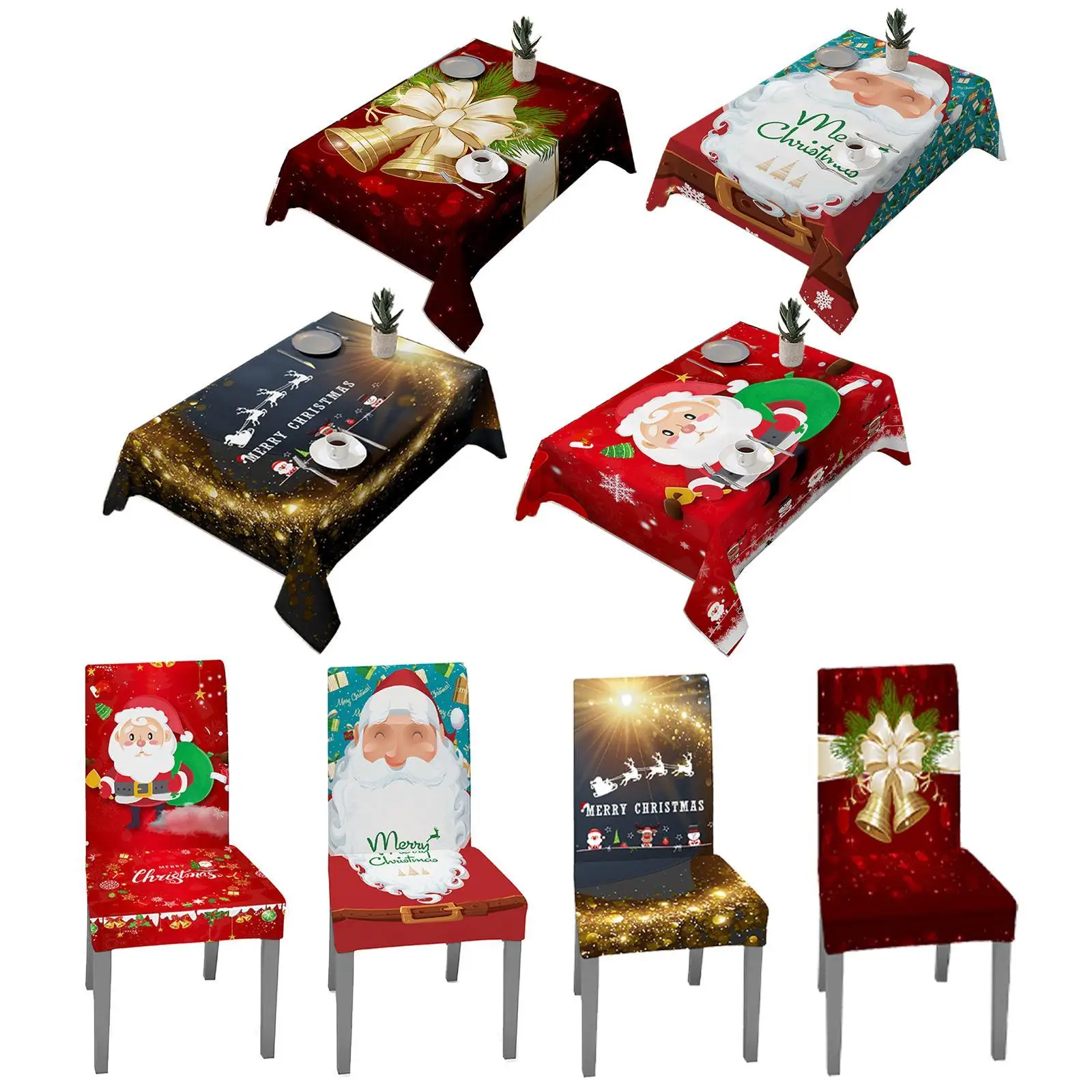 

Waterproof Christmas Tablecloth And Chair Cover Elastic Santa Claus Rectangular Dinning Table Cover Cloth For Party Events Decor