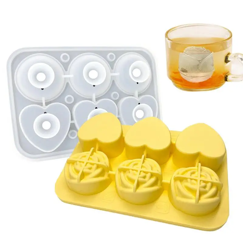 

Rose And Heart Ice Mold 6 Cavity Rose-Shaped Ice Cube Maker Molds Reusable Silicone Flexible Ice Maker Makes Ice Rose Mold