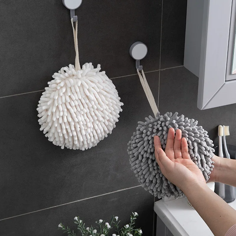 

Kitchen Hand Towel Bathroom Hand Towel Lanyard Ball Quick Dry Soft Absorbent Microfiber Towel