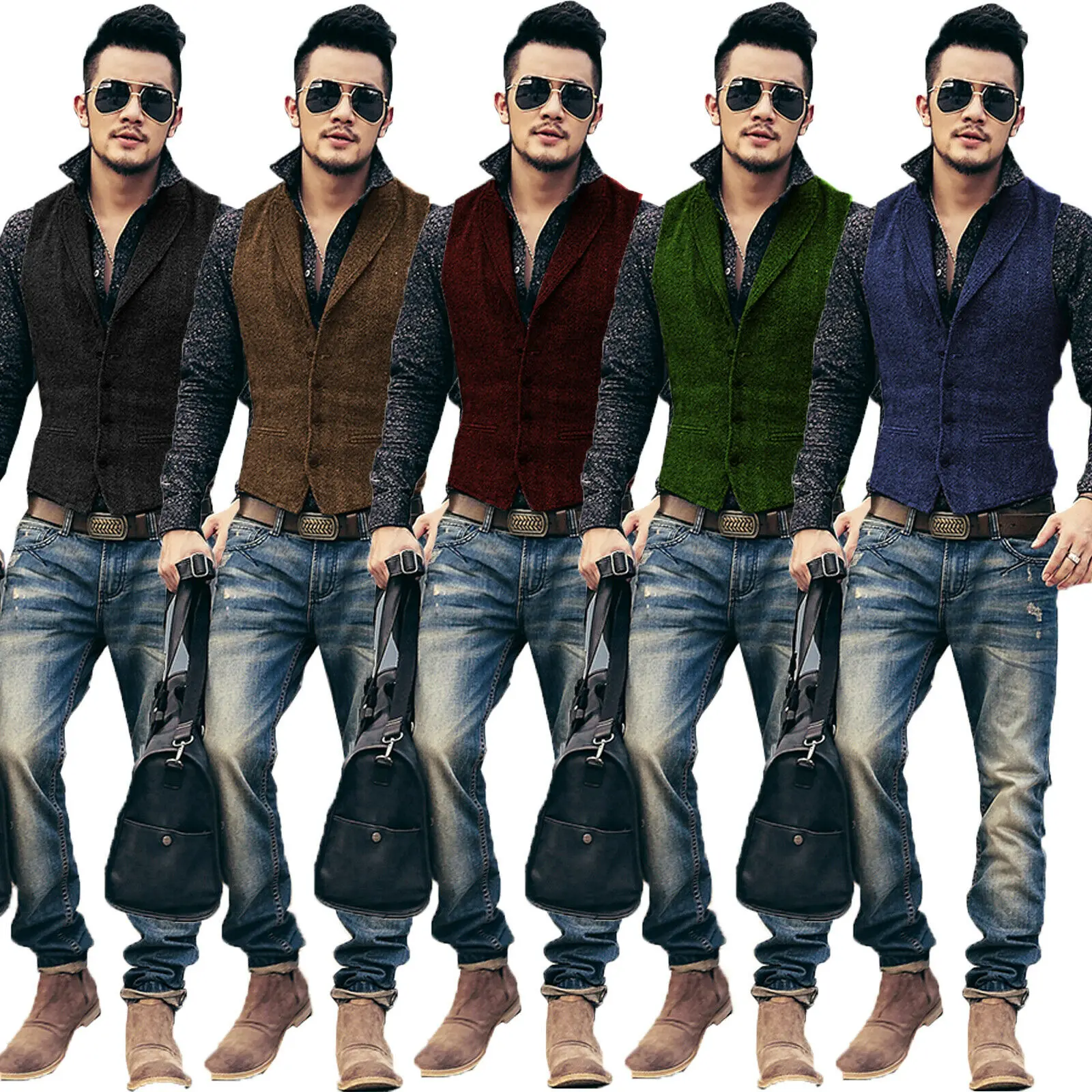 

Men's Vests Burgundy Wedding Wool Herringbone Tweed Lapel Collar Male Gentleman Business Waistcoat For Wedding Dress Vest 2022