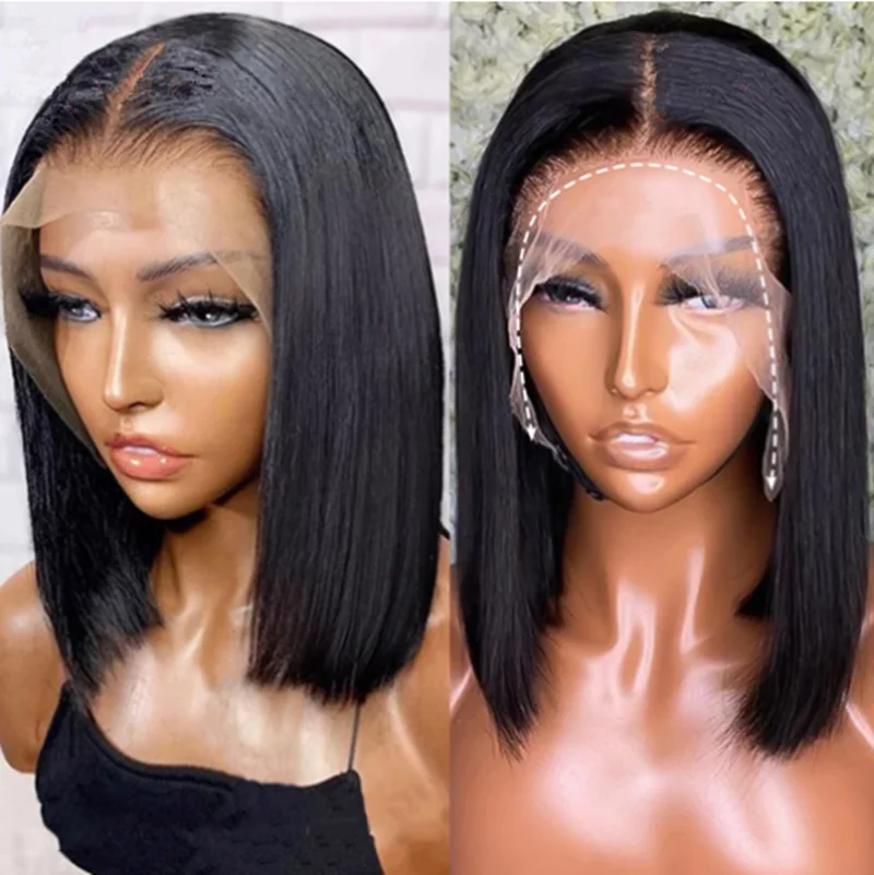 

Silky Straight Short Bob Wig Natural soft Lace Front Wigs Blunt Cut Bob Wigs Black For Women