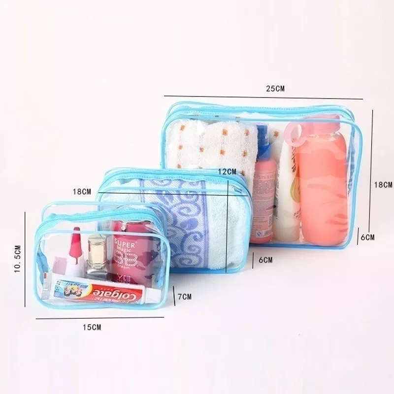 

2022 Women Zip Pouch Transparent Waterproof PVC Clear Makeup Cosmetic Bag Toiletry Bags 3PCS