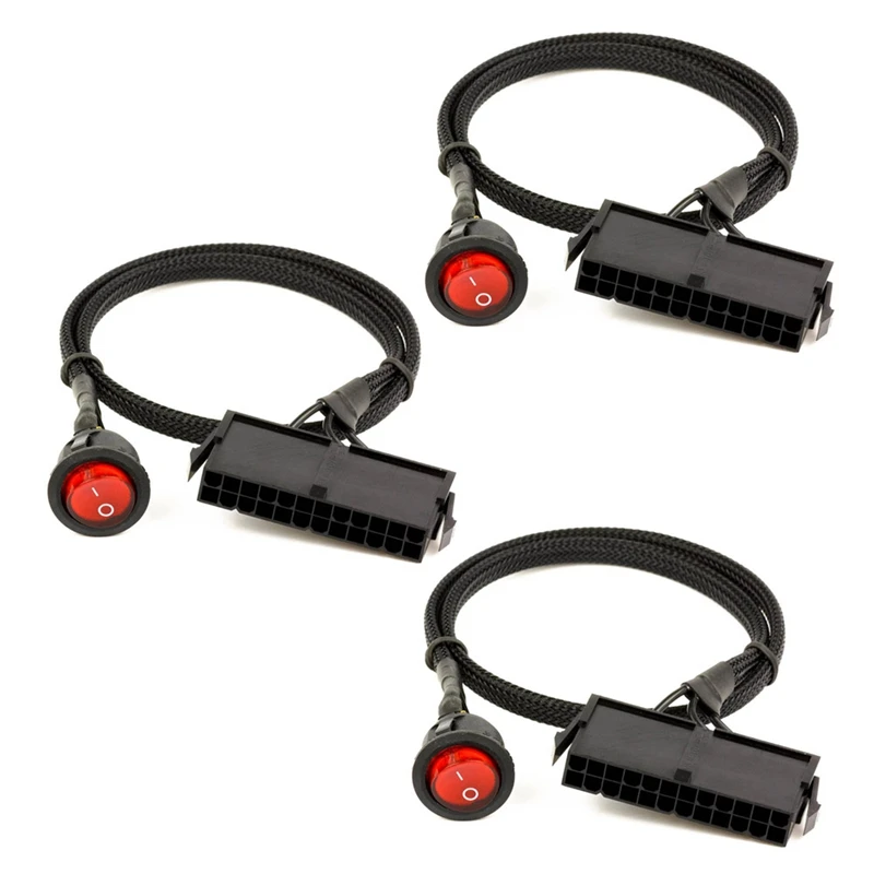 

3X 24-Pin Female ATX PSU PC Power Supply Starter Tester Start Up Jumper Ridge Cable with ON/OFF Switch,50cm