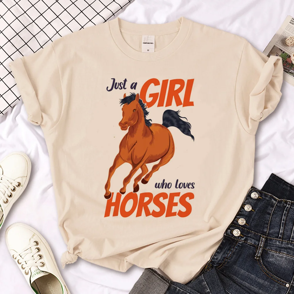 

Horse t shirt women streetwear funny Japanese t shirt female comic 2000s Japanese clothing