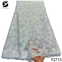 yys new design african lace fabric 2022 sequin fabrics french embroidery lace sequence lace fabric for party dress y2715