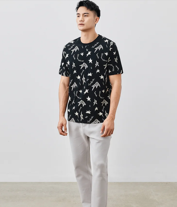 

J8122 summer new men's round neck printed short sleeve T-shirt.