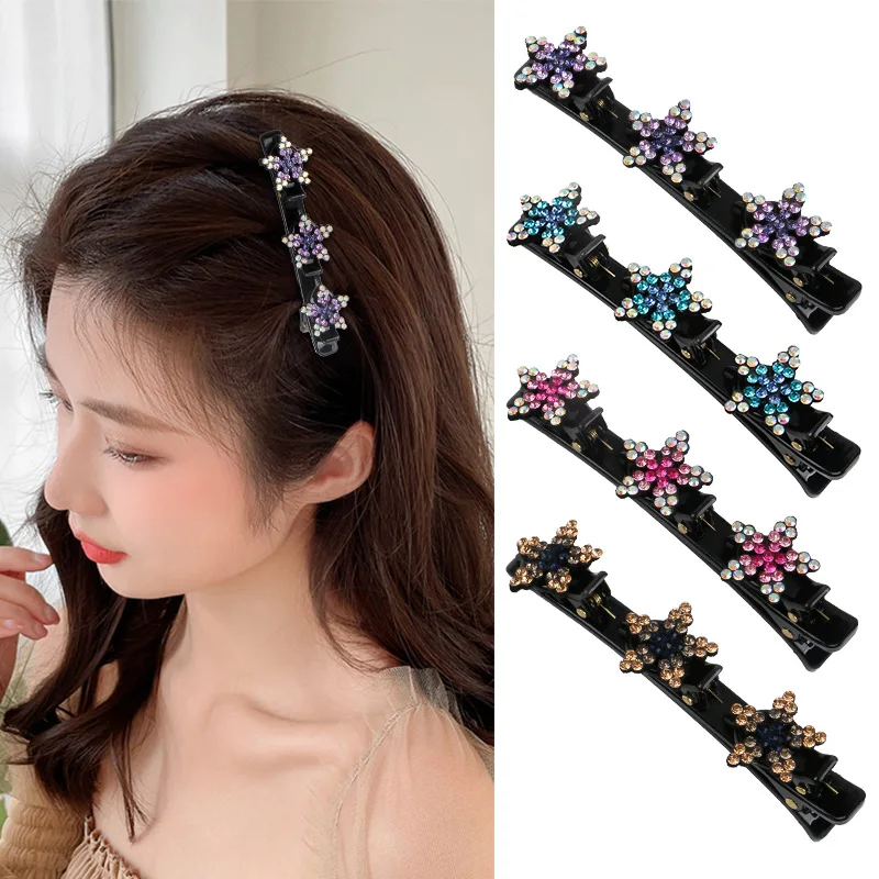 

1pair Women Rhinestones Flowers Hair Clips Girls Vintage Crystal Bangs Side Clip Duckbill Clip Fashion Korean Hairpins Barrettes