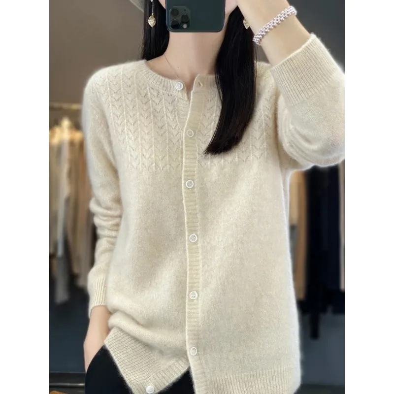 Весенний кашемировый свитер из мериносовой шерсти Женский вязаный кардиган с