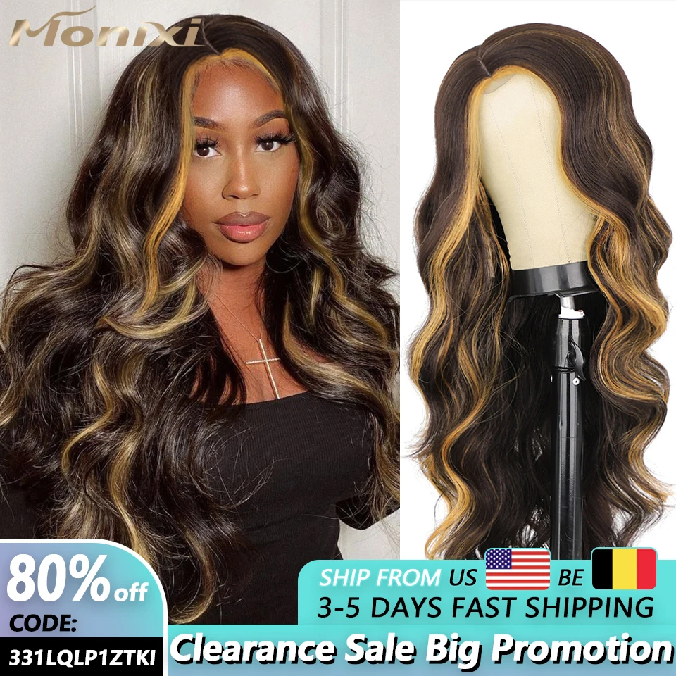 

MONIXI HAIR Synthetic Long Wavy Synthetic Wig Highlight Wigs for Women Natural Black Wig Heat Resistant Fiber Hair Cosplay Wig