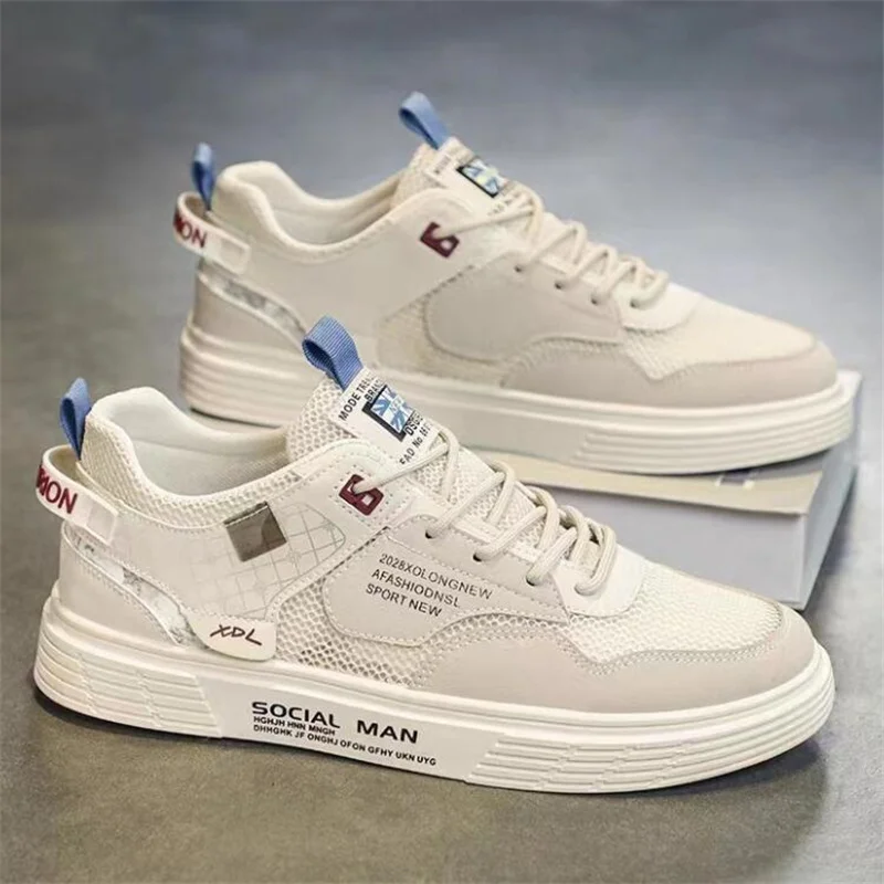 

2023 New Flats Shoes Men Sneakers Breathable Walking Lace-up Skateboard Trainers Fashion Casual Man Pu Leather Vulacnized Shoes