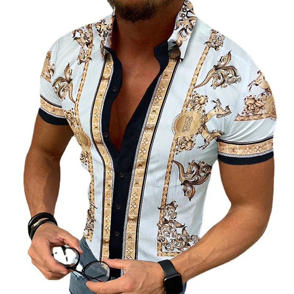 Men's Loose Shirt Printed Casual Short Sleeve Shirt