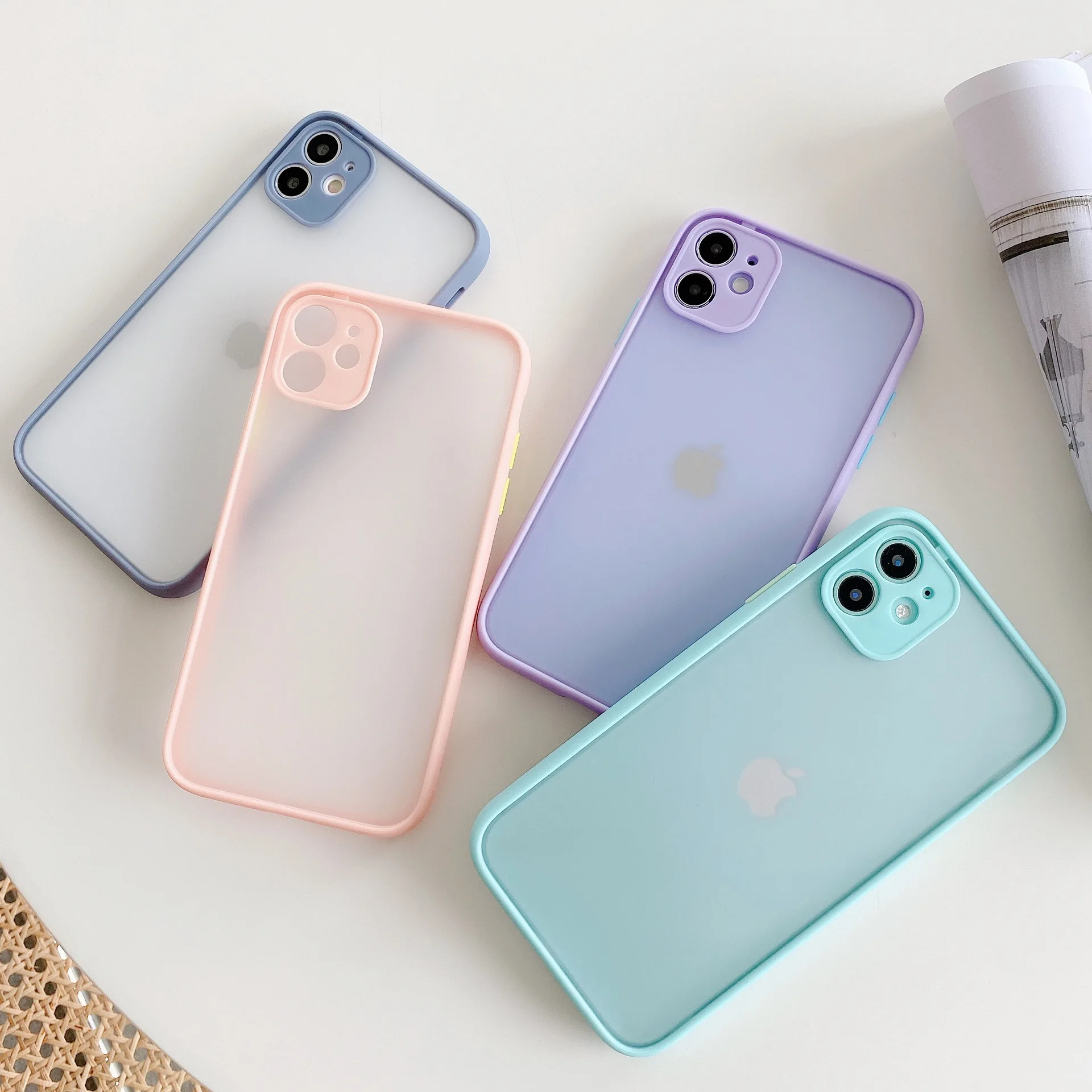 

Mint Hybrid Simple Matte Bumper Phone Case For iPhone 11 12 13 Pro XR XS Max X 6S 8 7 Plus SE2020 Shockproof Soft Silicone Cover