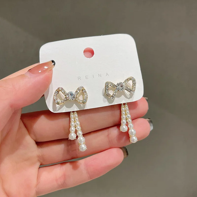 

Creative Bow Tie Pearl Earrings for Women's Wedding Engagement Gold Earrings Korean Fashion Women's Temperament Jewelry