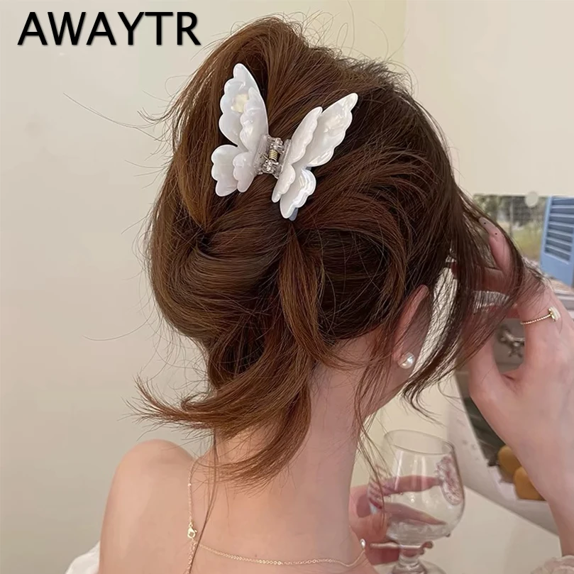 AWAYTR Fairy Butterfly Hair Claw Acetate Crab Hair Clip Sweet Princess Shark Clip for Women Girl Hai
