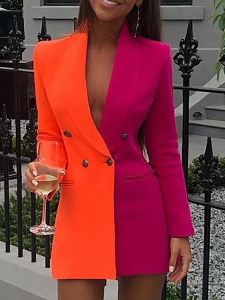 

2022 Spring and Summer Double-breasted Long Fashion Temperament Solid Color Simple and Comfortable Slim Ladies Suit Jacket