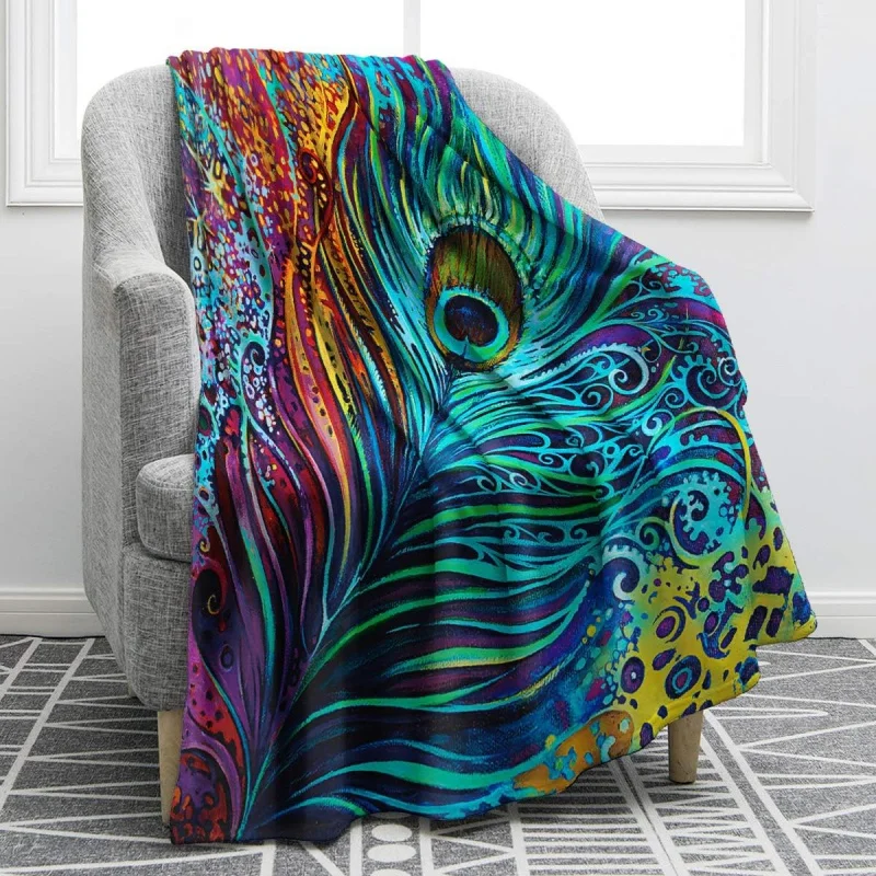 

Peacock Feathers Colorful Blanket Soft Cozy Warm Print Throw Blankets for Women Adults Gift Sofa Bed Couch Travel Blanket