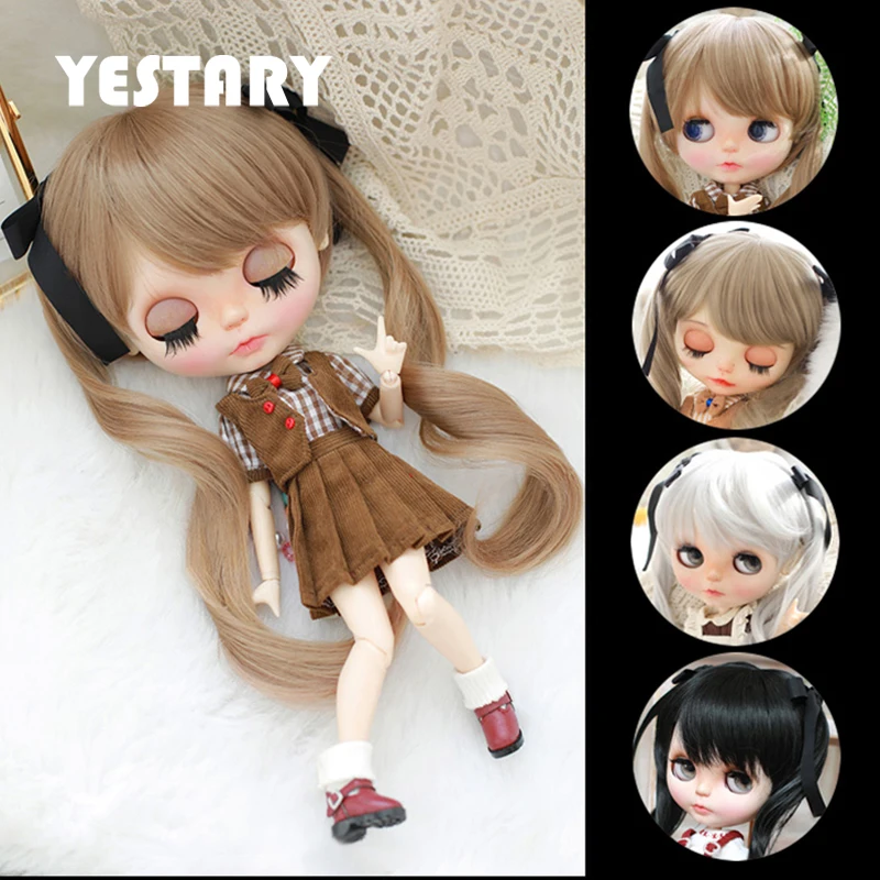 

YESTARY Blythe Doll Wig BJD Dolls Accessories Kids Toys Tress For Dolls High Temperature Silk Fashion Double Ponytail Curly Hair