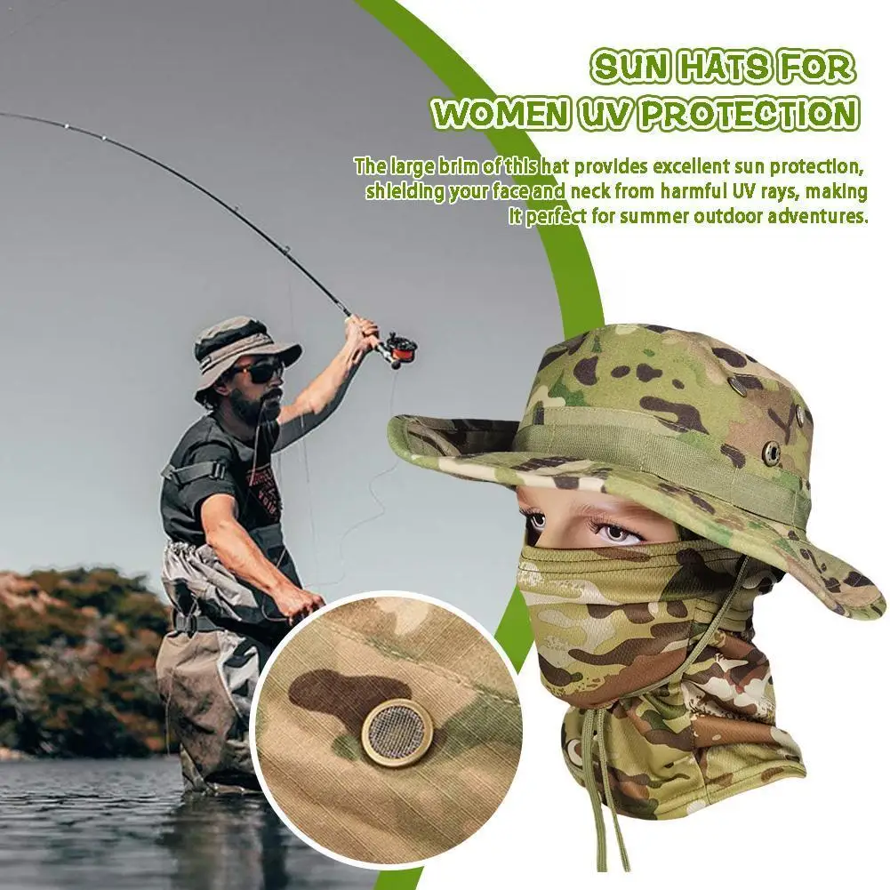 

Outdoor Sport Women Men Hiking Fishing Boonie Hat Sun Adjustable Mask Protection Neck Face Caps Bucket Camouflage UV K9V0