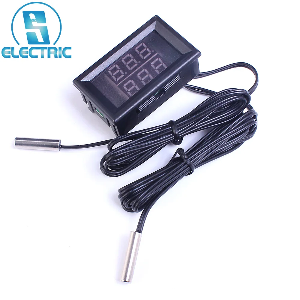 

DC 4-28V Red+Blue Display Digital Thermometer w/ NTC Waterproof Metal Dual Probe Car Temperature Tester